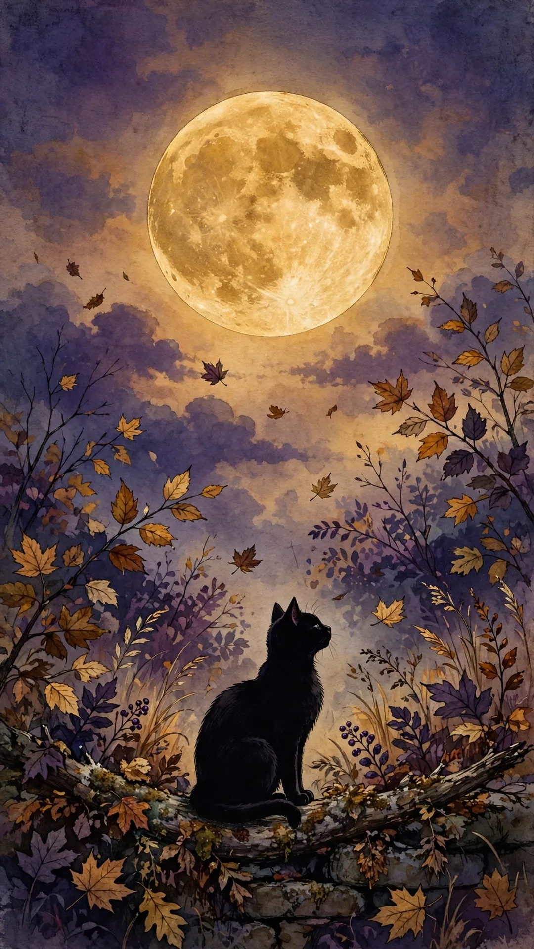Vintage Black Cat & Harvest Moon Halloween iPhone wallpaper