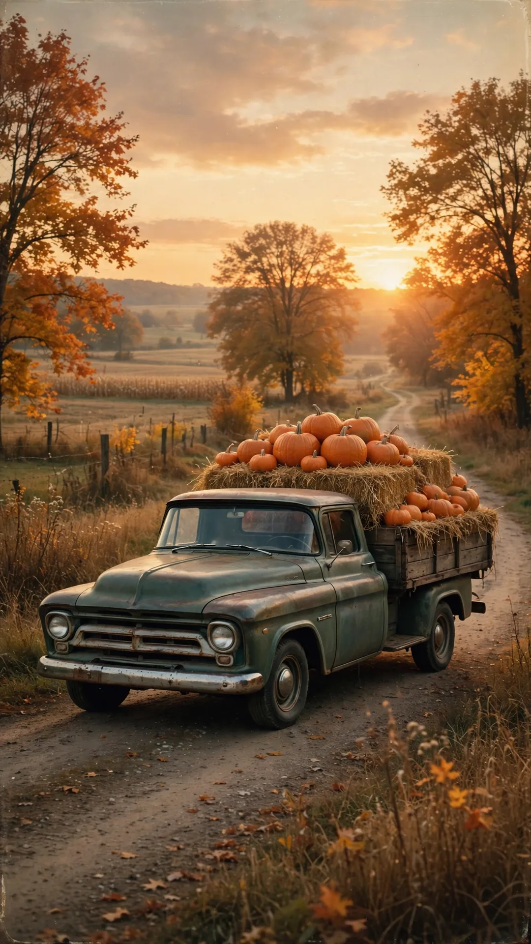 The Vintage Pumpkin Truck Halloween iPhone wallpaper