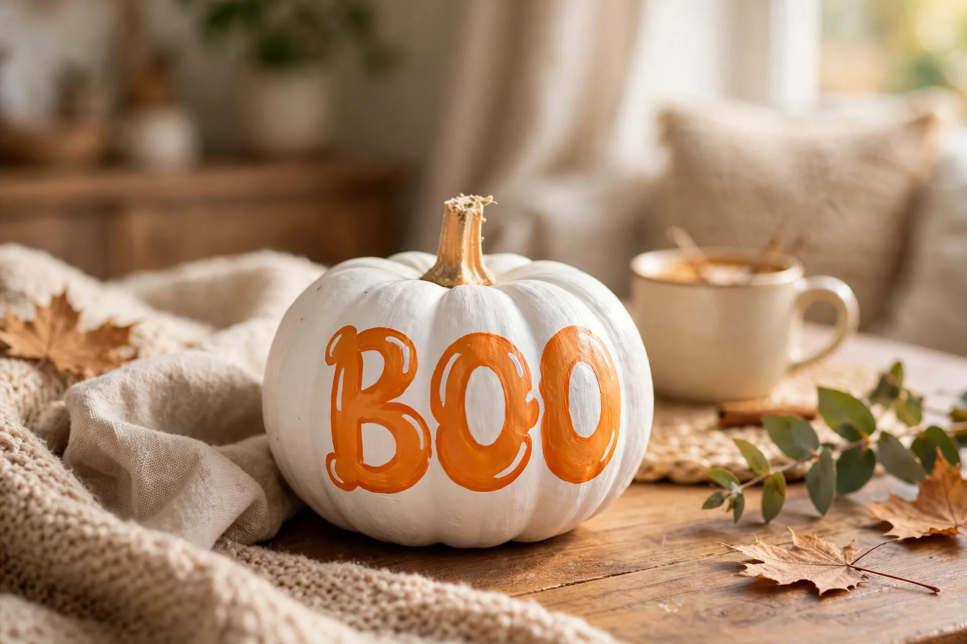 Tiny painted pumpkin with BOO in big bubble letters