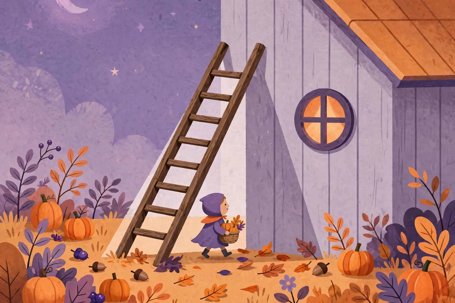 Flat illustration of a ladder leaning against a wall forming a triangle