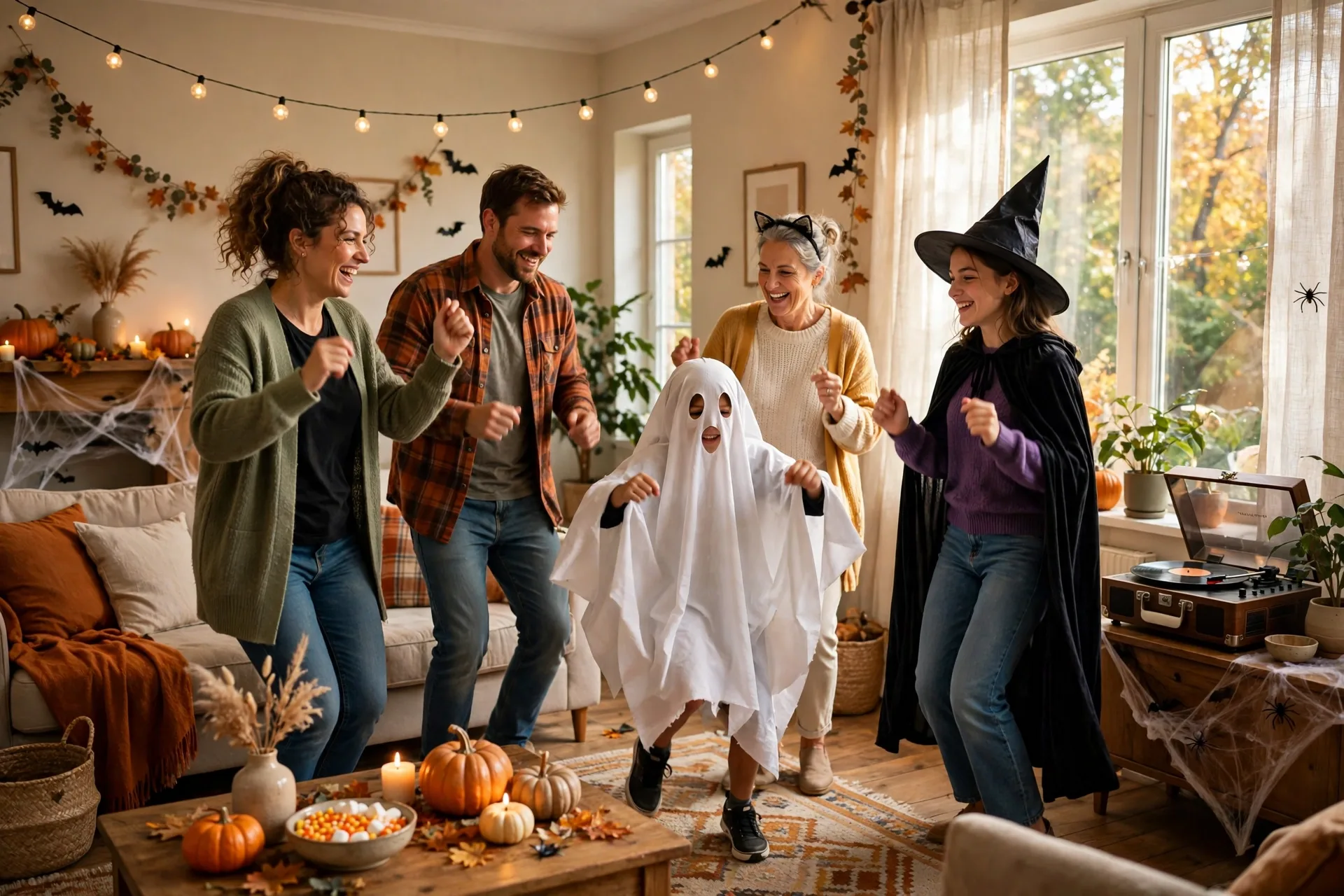 Halloween party with Monster Mash music and dancing