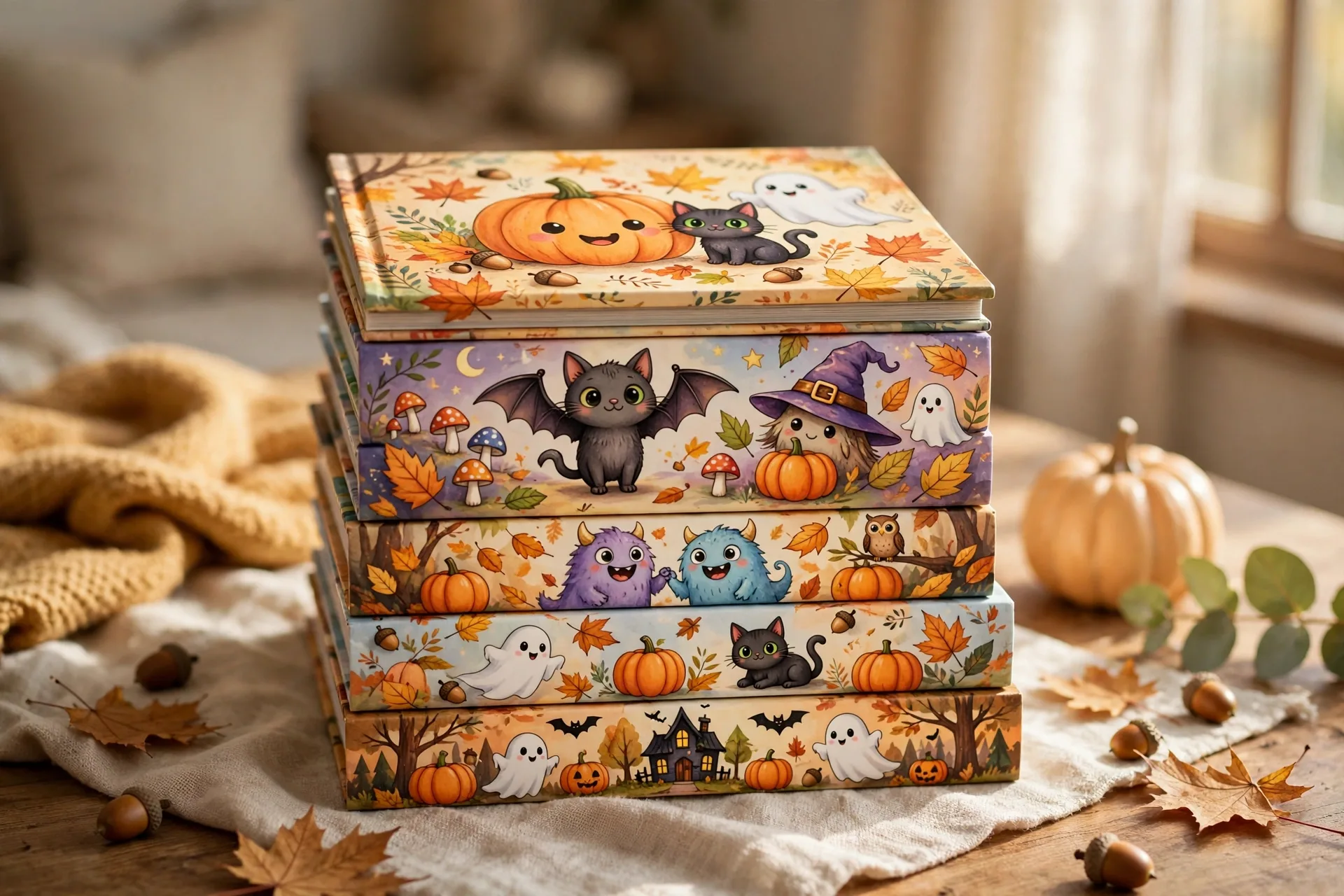 Stack of Halloween picture books for kids