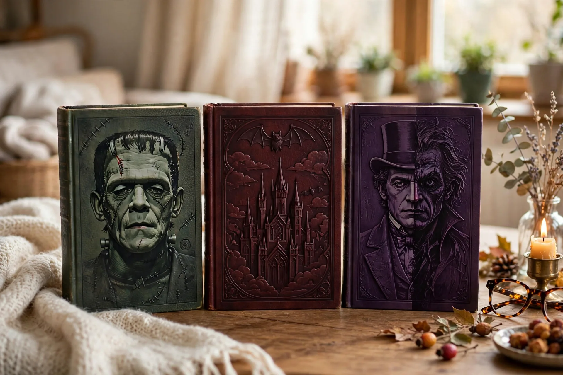 Classic literature monsters Frankenstein Dracula and Mr Hyde books