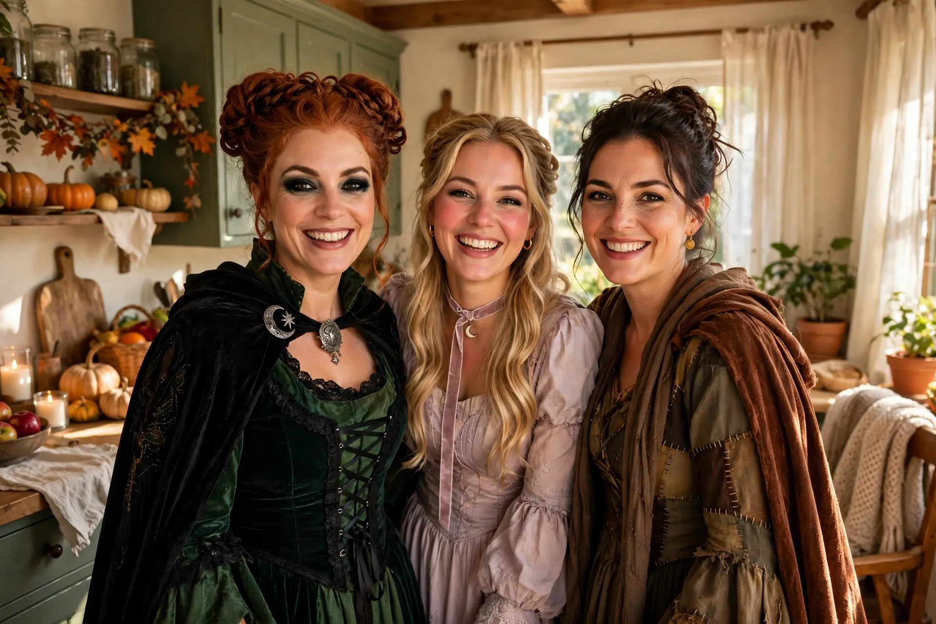 Group of three in Halloween costumes Sanderson sisters style