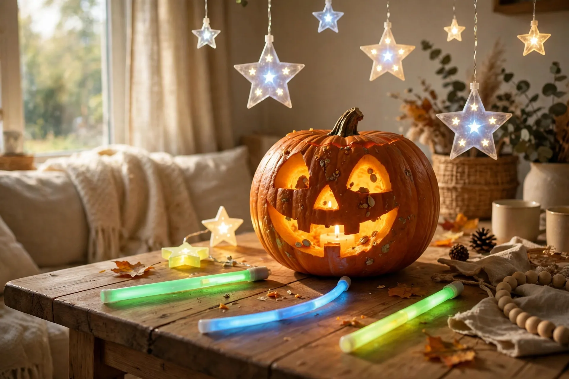 Things that glow in the dark glow sticks jack-o-lantern and stars