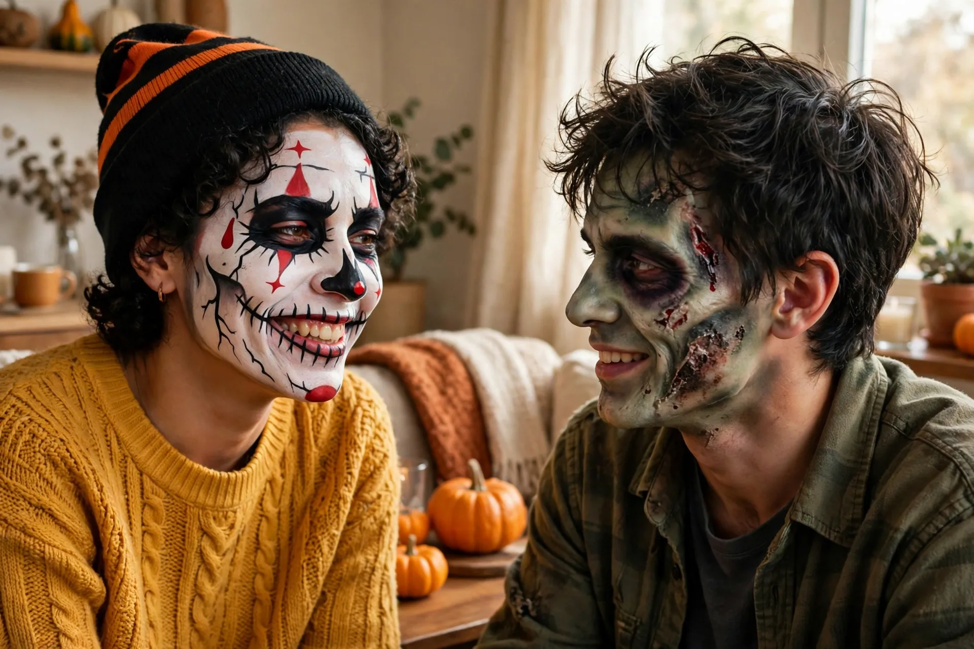 Halloween face paint clown skeleton and zombie makeup