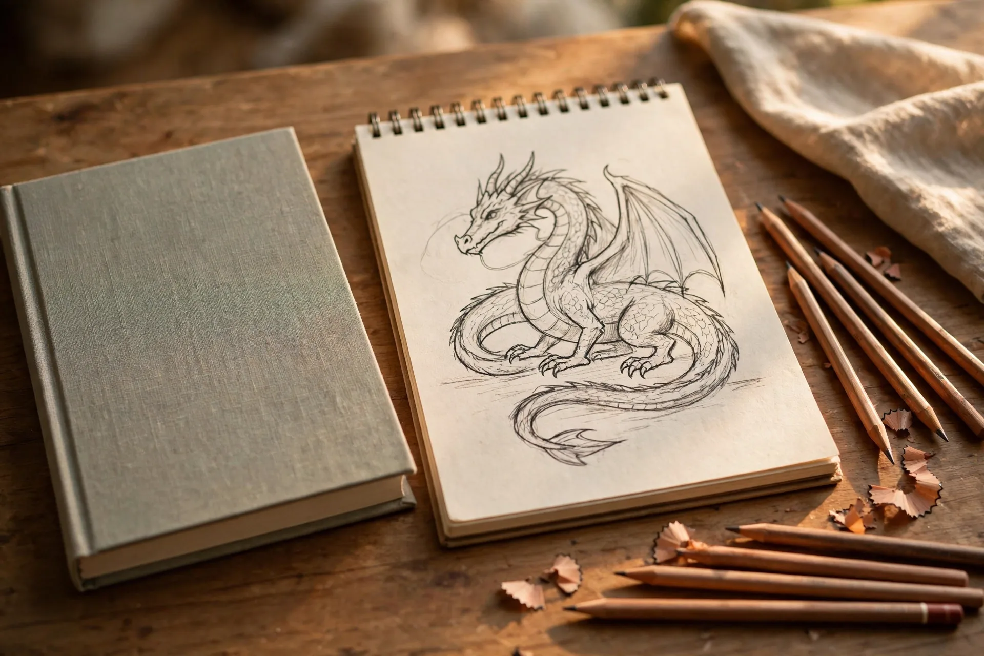 How-to-draw book and sketch pad with a dragon drawing