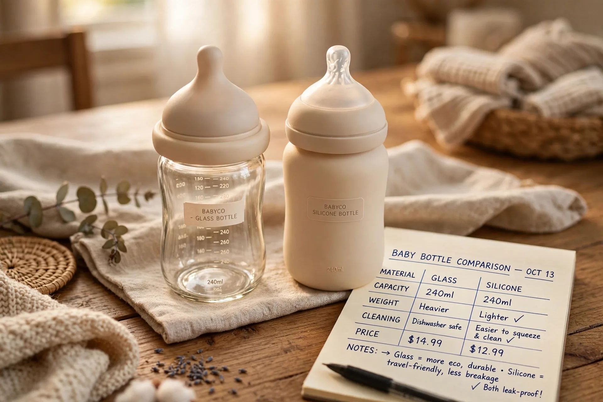 Two similar baby products side by side on a table for a comparison check