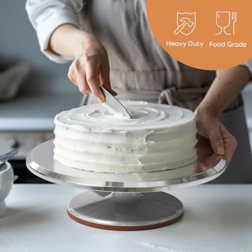 Kootek aluminium alloy revolving cake turntable 12 inch with a frosted cake